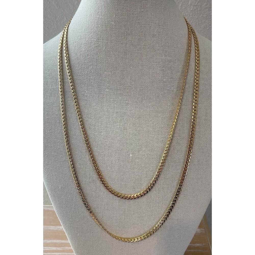 Vintage Inspired Shiny Gold Tone Long Chain Necklace